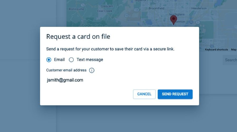 screenshot of requesting a customer card to save on file  